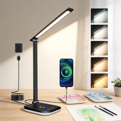 Bright LED Desk Lamp for Office Home 10%-100% Dimmable Brightness & 5 Color