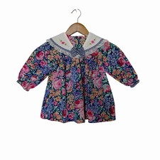 vintage toddler girl's prairie floral dress with a lace-trimmed collar 24 Months
