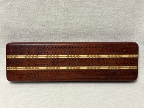 Vintage Heartwood Creations Wood Arrow Inlay Cribbage Board Pegs & Playing Cards