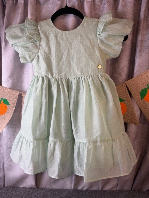 Laura Ashley Girls Light Green Bow Back Dress Tulle Lined Size 4 Years
