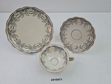 Sammeltasse Teller wei&szlig; schwarz golden Porzellan VEB Lichte Retro 60er #2410471