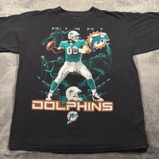 Vintage 90s Miami Dolphins NFL Football T-Shirt Mens Large Black Graphic Print
