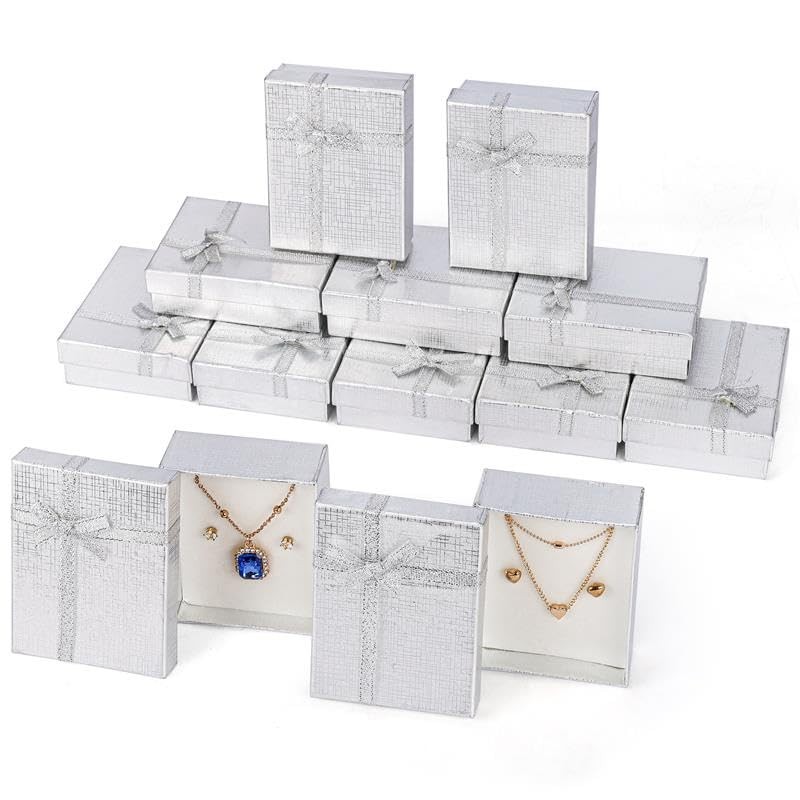 12 Stk Silberfarbene Kleine Geschenkboxen für Schmuck Verpackung - 9 x 7 cm -