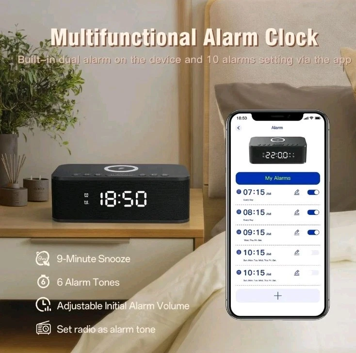 Dual Alarm Clock Radio Bedroom, Digital Alarm Clocks Bedrooms Bluetooth, Up t... - Image 2 of 3