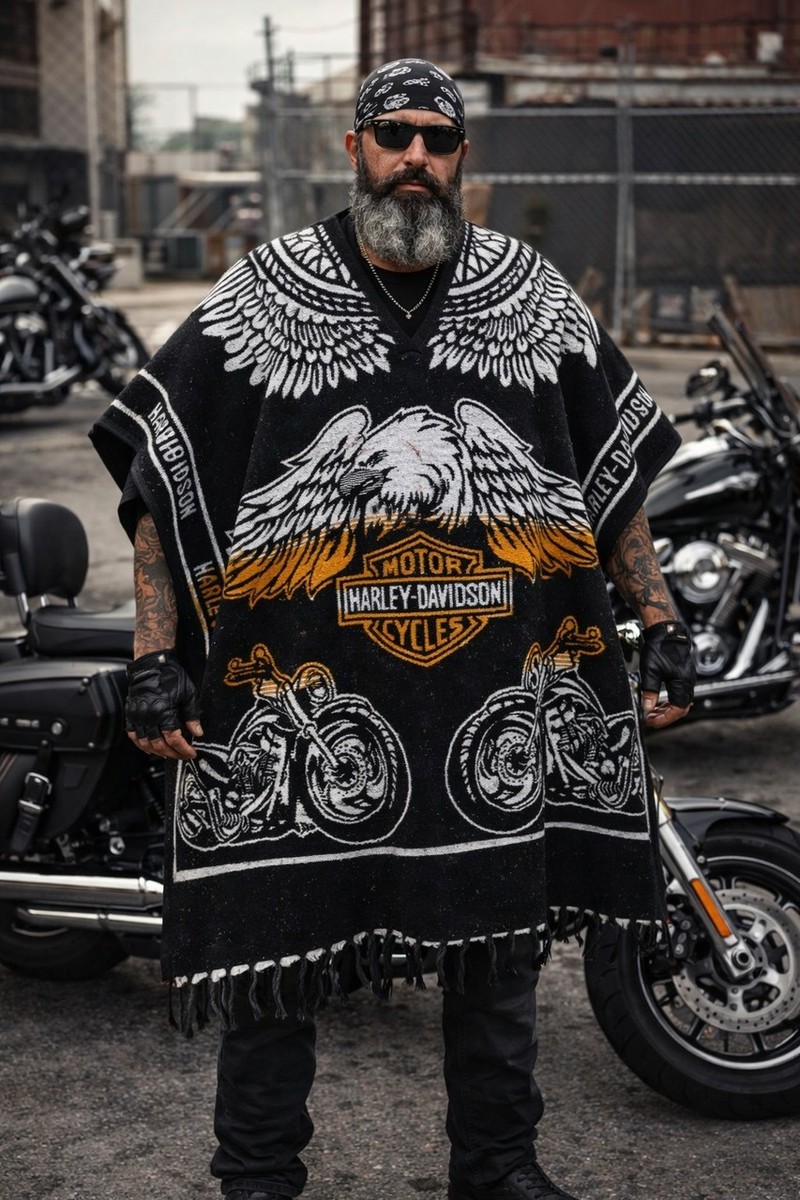 Authentic Harley Davidson Woven Poncho, Unisex One Size Poncho