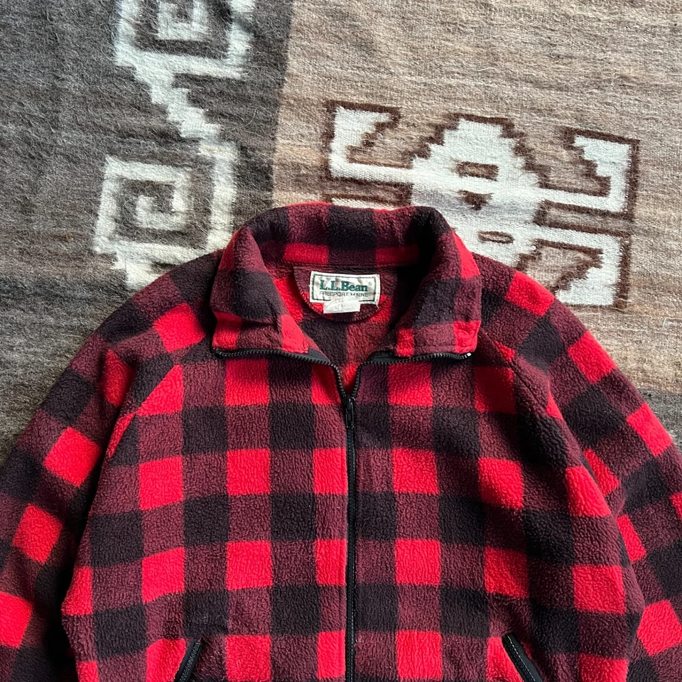L.L. Bean Men Vintage USA Made Buffalo Plaid Red Polarplus Fleece Jacket Size L - Image 4 of 4