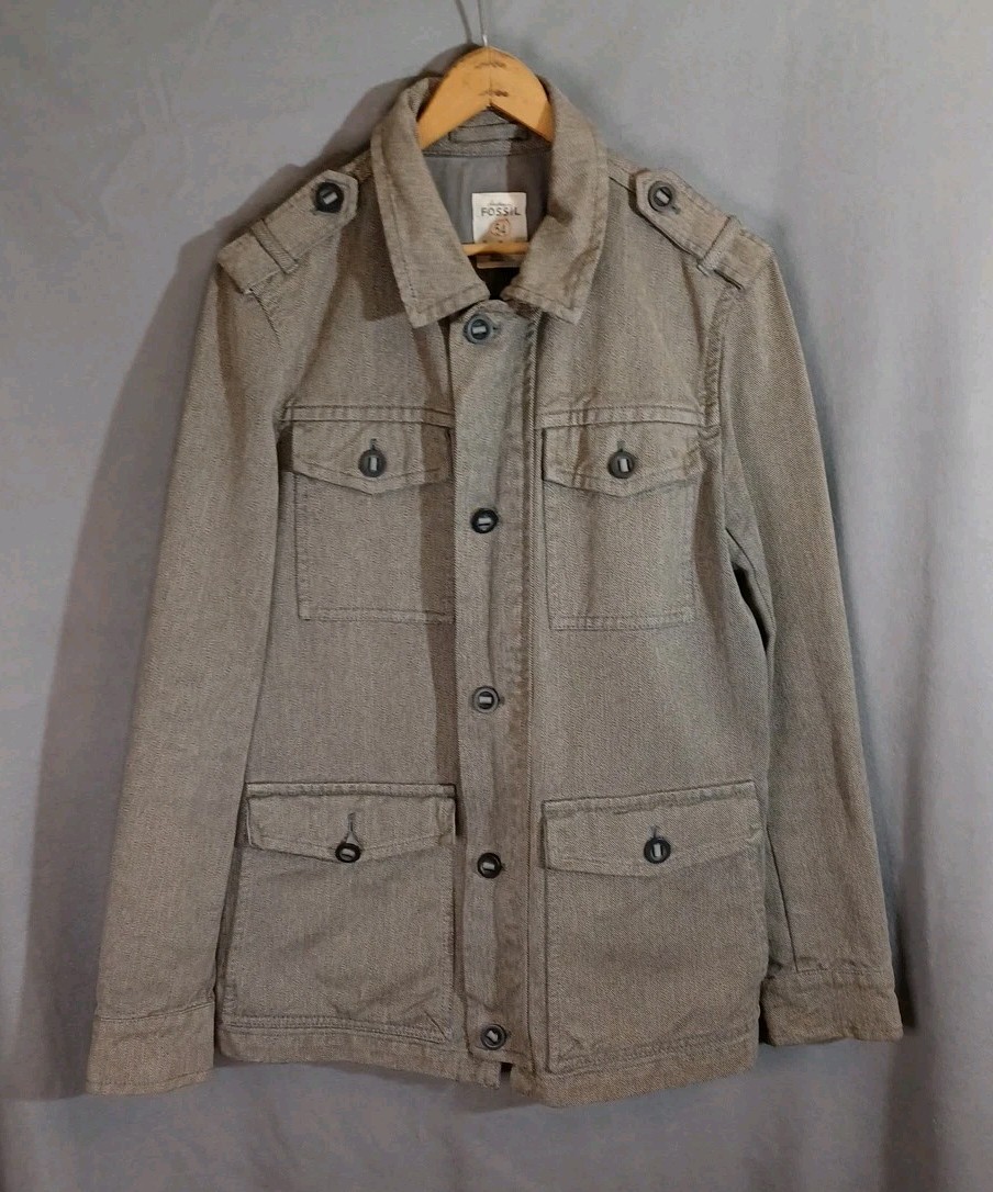 Vintage Fossil 54 Jacket Mens Medium Utility Twill Denim Military Field Gorpcore