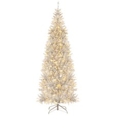7' Pre-lit Artificial Silver Tinsel Xmas Tree w/400 LED Lights 1030 Branch Tips