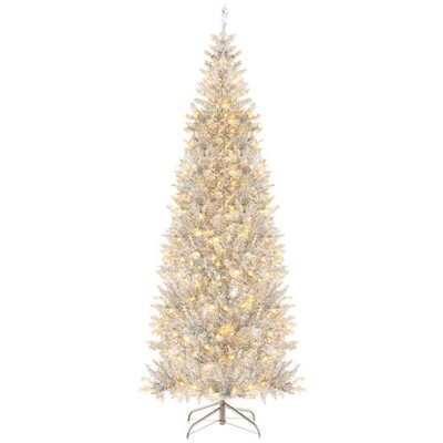 7' Pre-lit Artificial Silver Tinsel Xmas Tree w/400 LED Lights 1030 Branch Tips