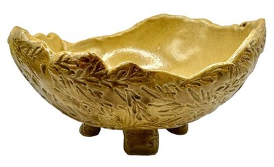 Studio Art Pottery Centerpiece Fruit Bowl Planter Pot Beige Floral Leaves 8 x 4 