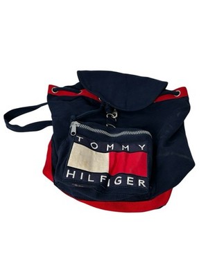 Vintage 90s Tommy Hilfiger navy blue canvas drawstring backpack with flag logo