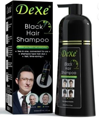 Dexe Instant Black Hair Dye Shampoo, Gray Hair Coverage For Women & Men, 400 ML