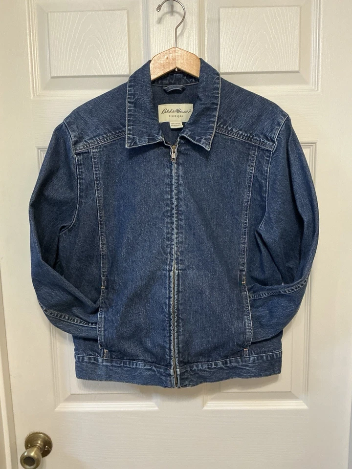 Chaqueta vaquera clásica vintage Eddie Bauer XL lavado profundo/medio bolsillos con cremallera Foto 2 de 4