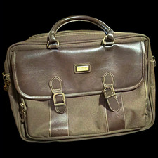Vintage U.S. Luggage New York Brown Canvas  Leather Accent Briefcase