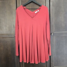 LOGO by Lori Goldstein Solid Swing Top Double V Neck Slouchy Fall Orange 1X