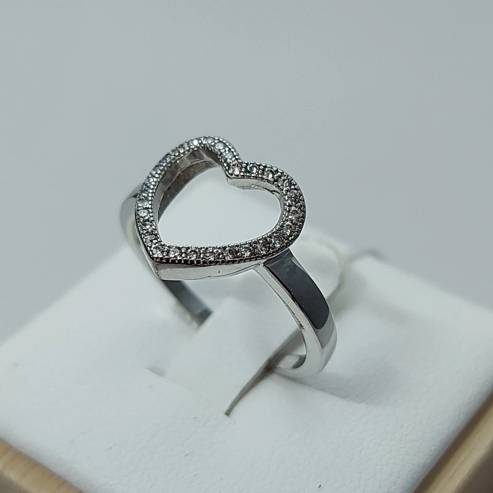 Anello Argento 925  donna rodiato bianco forma cuore zirconi brillanti incassati - Immagine 3 di 4