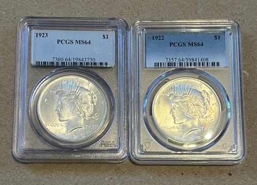 1922 & 1923 P Peace Dollars (Lot of 2) PCGS MS 64 Free Shipping!