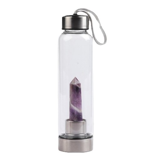 Crystal Glass Water Bottle With Natural Gemstone – Healing Energy Drink Bottle - View #5