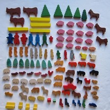 Konvolut Lorenz Holztiere Kühe Schweine Schafe Menschen Pferde Bäume Vintage