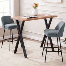 Marble Effect Bar Table with 2 Fabric Bar Chairs Set for Kitchen Pub Office