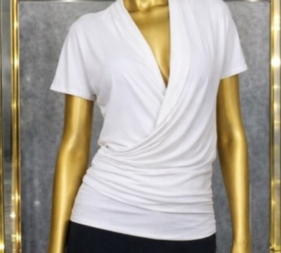 New Max Mara Studio White Draped Top SZL Made In Italy