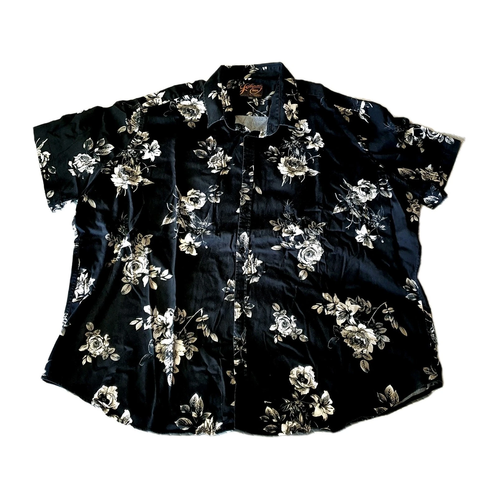 Johnny Bigg Shirt Mens 6XL Beach Black White Roses Print Button Up By Tarocash