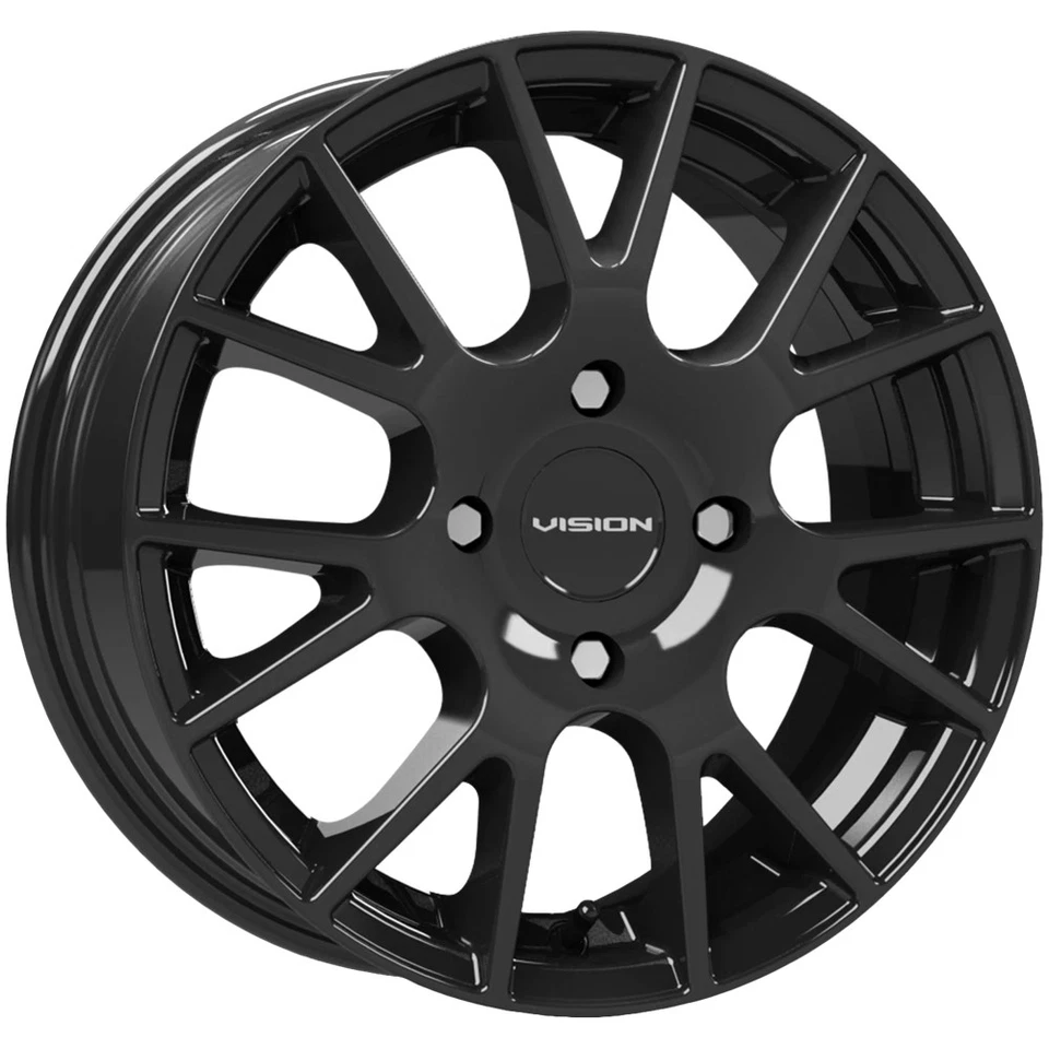 (Set of 4) Vision 18 Hellion 14x5.5 4x100 +38mm Gloss Black Wheels Rims 14" Inch Foto 2 de 4