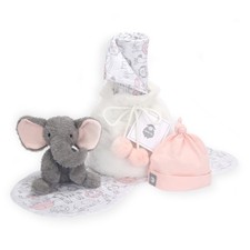 Lambs  Ivy 5 Piece Pink/Gray Plush Infant/Newborn Baby Gift Bag w/ Swaddle
