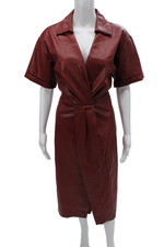 Elie Tahari Women Wrap Dress Red Collared Short Sleeve Zip Long Size 14