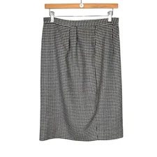 Vintage Carlisle S Houndstooth Black & White 100% Wool Knee Length Pencil Skirt