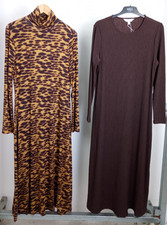 M&S Women's Brown Jersey Midaxi Skater Dress Size 14 & Leopard Print Dress New