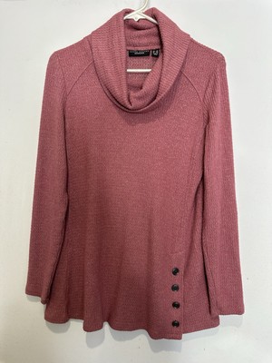 Susan Graver Weekend Top Shirt Small Pink Cowl Neck Waffle Knit Long Slv Stretch
