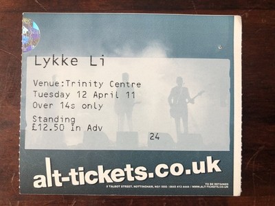 Lykke Li at Bristol Trinity Centre 2011. Used Ticket. 