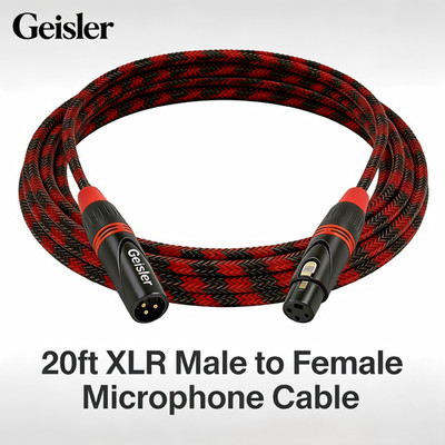 XLR Microphone Cable Red/Black Braided Male to Female Balanced Audio Cable 20ft