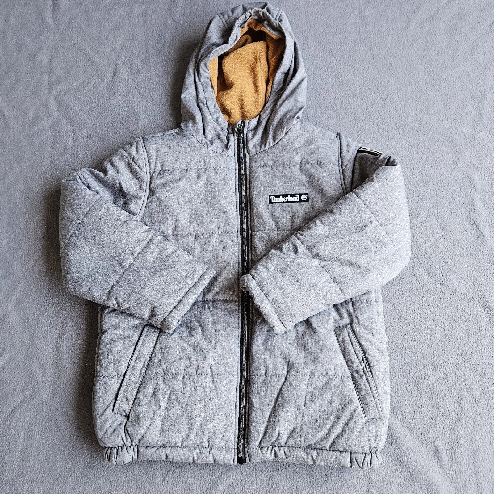 Timberland Jacket M 10/12 Boys Kids Gray Hooded Insulated Full Zip Youth Large