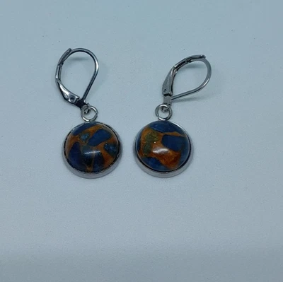 boucles d'oreille en agate oeil de dragon et dormeuses acier inoxydable - Photo 1/4