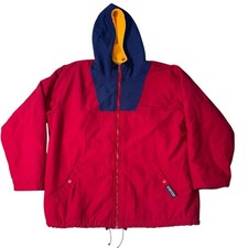 Men's Lands' End Squall Jacket Fleece XL 46-48 Red Blue Nylon USA Vintage