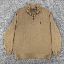 Polo Ralph Lauren Sweater Men  s XLT Tall Beige Cotton Quarter Zip Fisherman