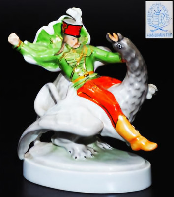 Porzellan Sammler Figur Biedermeier HEREND Ungarn,20cm,Reitender Husar auf Greif