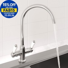 Traditional Mono Kitchen Sink Mixer Tap Twin Lever Handles Swivel Spout Chrome