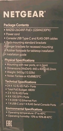 Netgear AV Line M4250 GSM4230PX 24-Port Gigabit PoE+ Compliant Managed Network - Photo 7/7