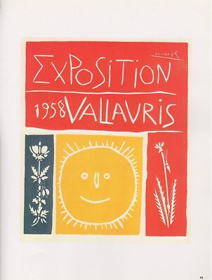 Vintage Pablo Picasso 1958 Vallauris Exhibition Offset Lithograph Poster Vintage Pablo Picasso 1958 Vallauris Exhibition Offset Lithograph Poster