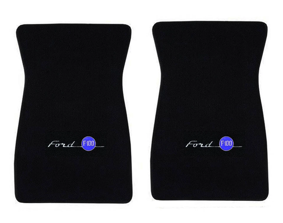 New! 1953 - 1973 Ford F-100 CARPET Black Floor Mats w/ Embroidered Logo Pair 2pc - Image 4 of 4