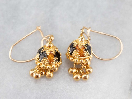 Colorful Gold Beaded Drop Earrings - Picture 3 of 8