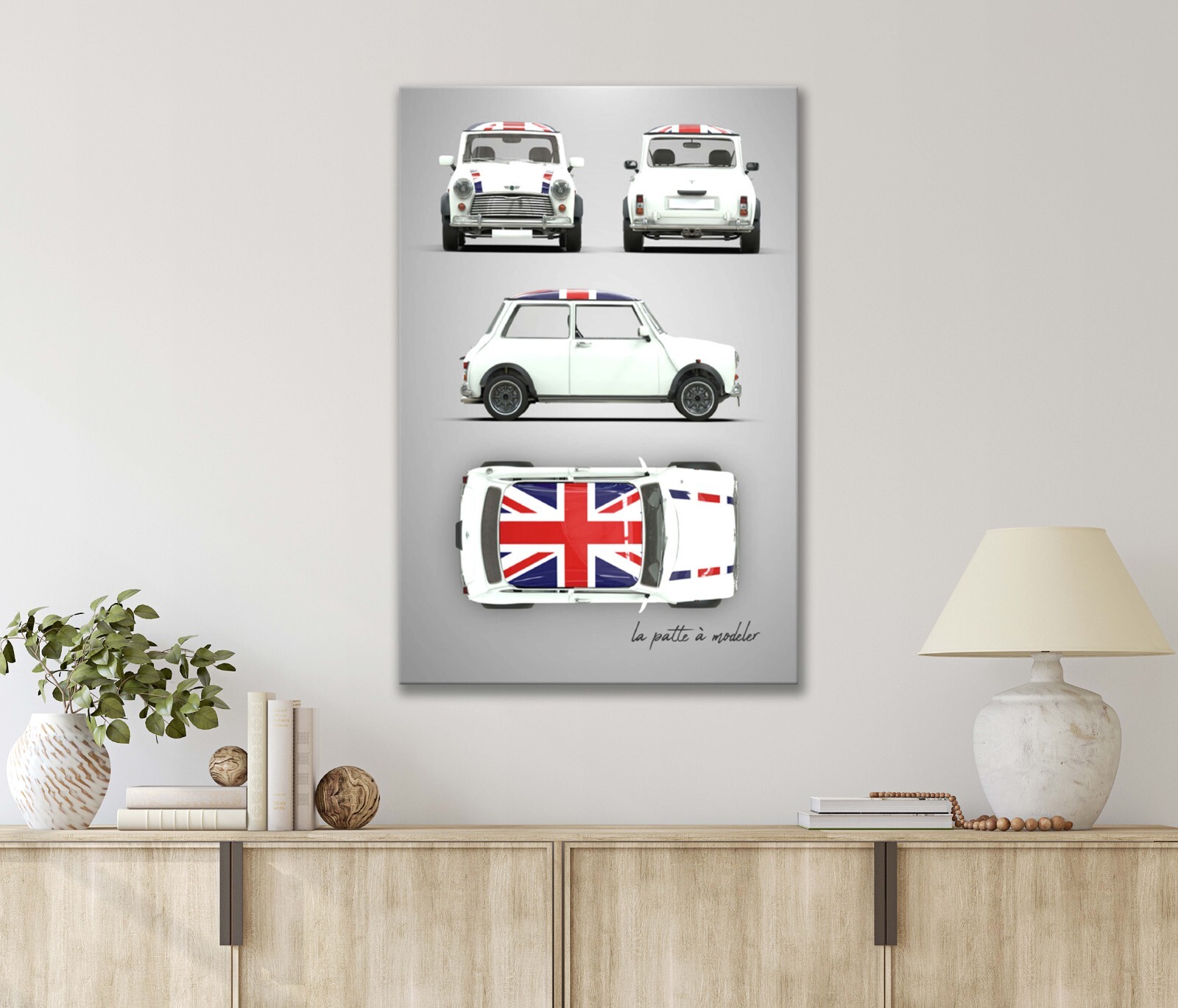 A British Flag Vintage White Car Designs 40x60cm Canvas or Metal Print Wall Art