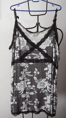 Miss Etam Träger Kleid 50 52 54 ?  Mini-Kleid 69 cm br 87 lg Schwarz Weiß Spitze