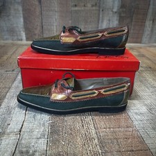 VTG 90s Margaret J Jerrold Ann Lea Color Block Green Bronze Womens 6.5 NARROW