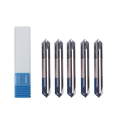 5PCS 3/8'' 4 Flute 90 Degree Solid Carbide Chamfer Mill Double End AlTiN Coated