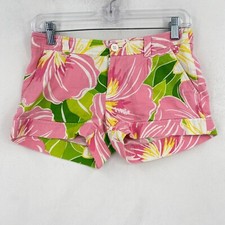 Lilly Pulitzer Womens Shorts Size 0 Pink Floral Tweed Palm Beach Fit 2.5" Inseam