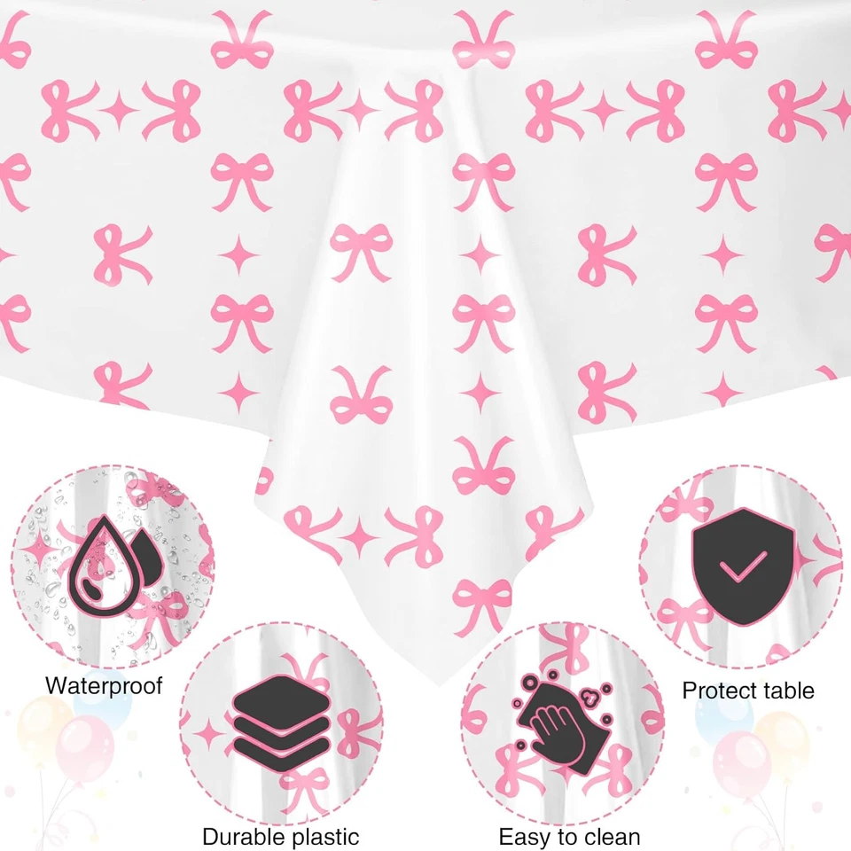 3 Piezas Paño de Mesa de Lazo Rosa Mesa Rectangular Suministros de Fiesta Arco Tema Desechable  Foto 4 de 4